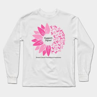 Breast cancer support squad with flower, ribbons & black type Long Sleeve T-Shirt